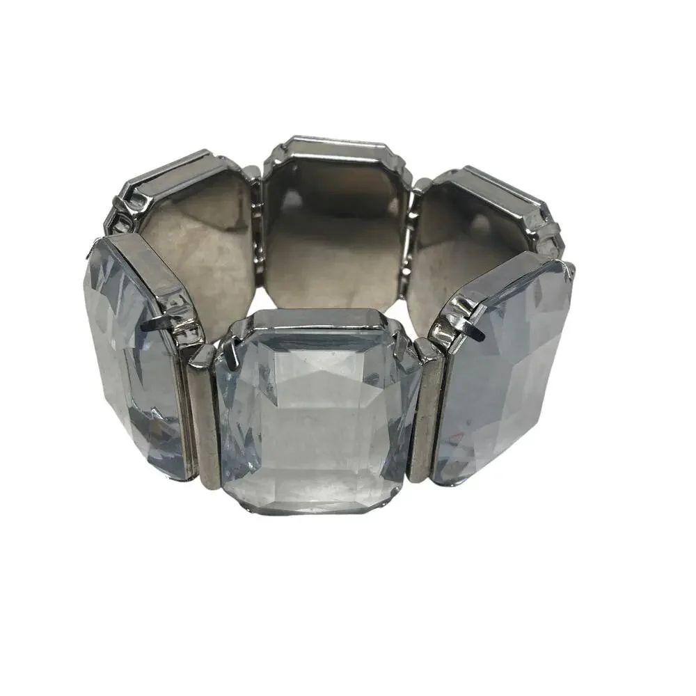 Crystal Chunky Stretch Bracelet Clear Formal Costume Fashion Jewelry - Picture 4 of 7